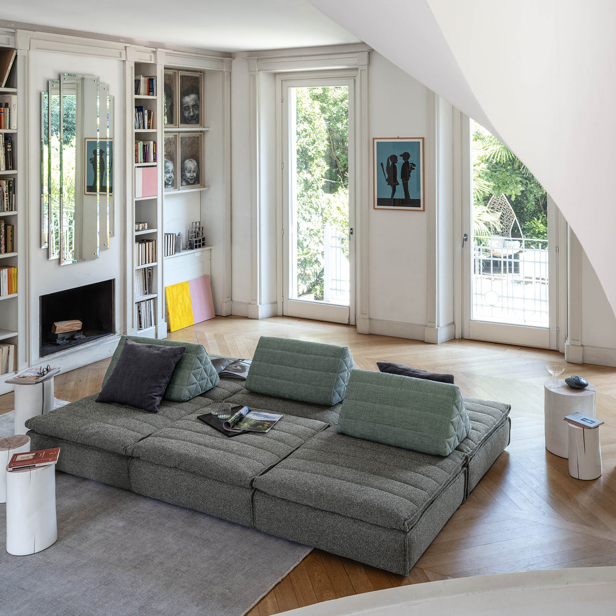 Samet Low Modular Sofa, Tierre de Lin