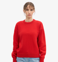 Oversized Merino Wool Crewneck Sweater, Red Tangerine