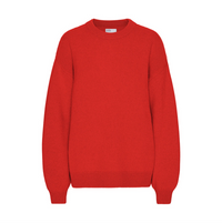 Oversized Merino Wool Crewneck Sweater, Red Tangerine