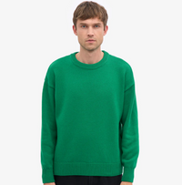 Oversized Merino Wool Crewneck Sweater, Kelly Green