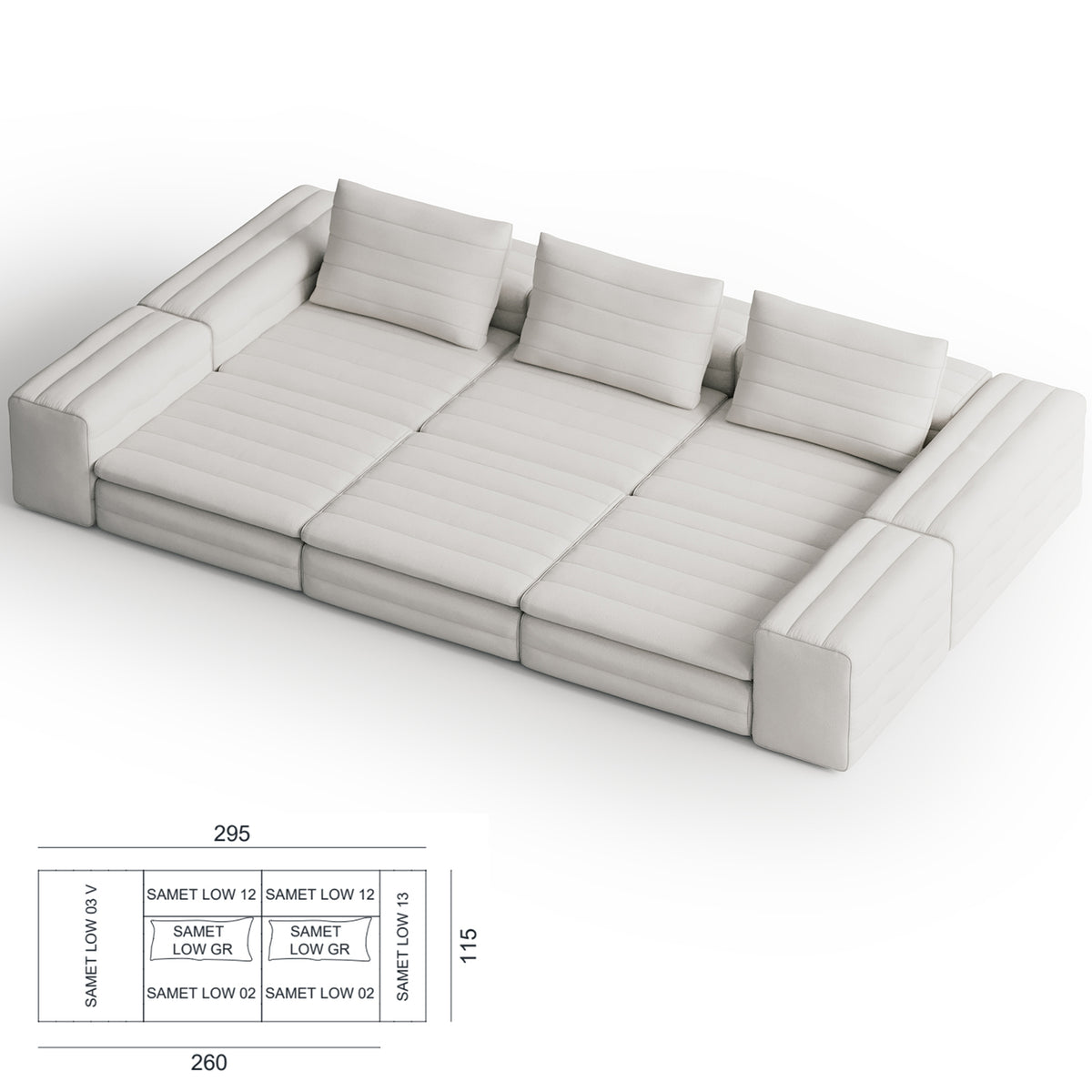 Samet Low Modular Sofa, Tierre de Lin