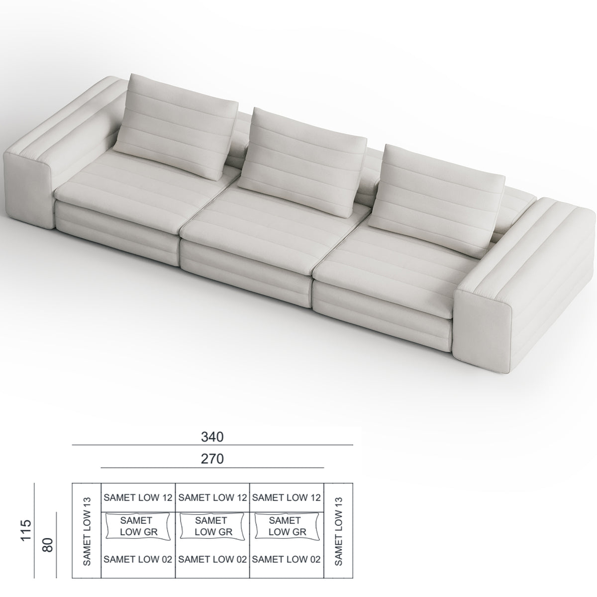 Samet Low Modular Sofa, Tierre de Lin