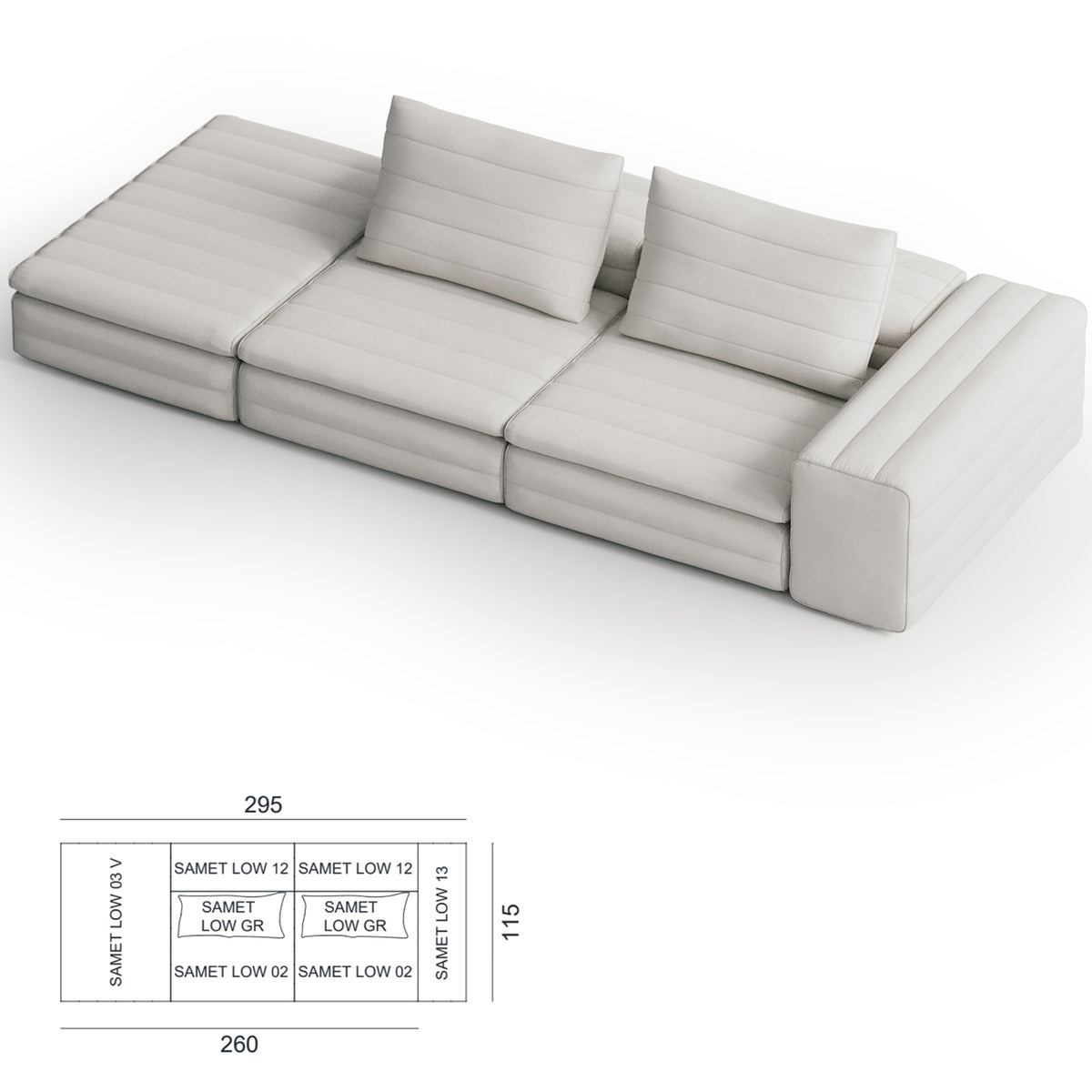 Samet Low Modular Sofa, Tierre de Lin